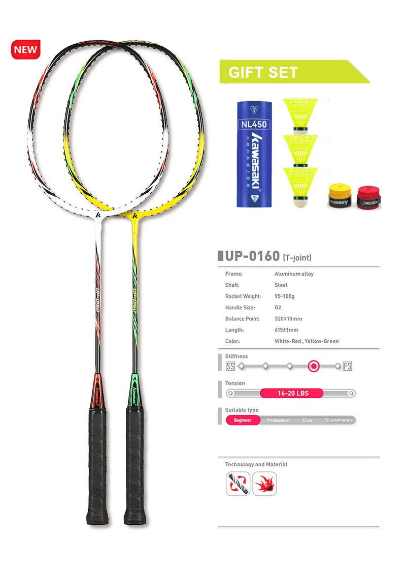 Kawasaki Badminton Racket 1U Aluminum Alloy Frame Badminton Racquet With String UP-0160 With Free Gift Shuttlecock