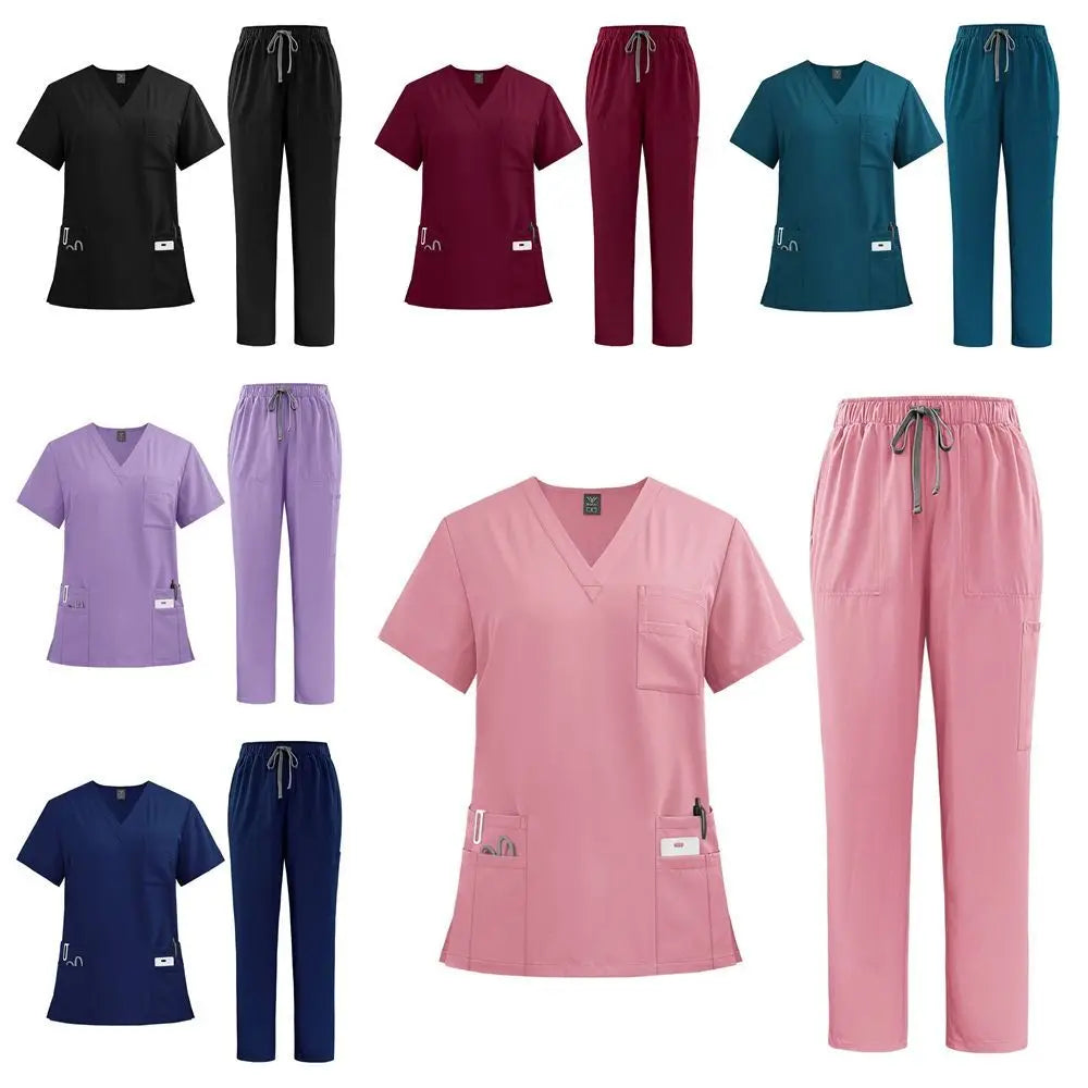 Soft Pink Clinical Uniform with Pockets Scrub Top & Pants Woman Pharmacy Workwear Work Clothes Healthcare Scrubs Sets Veterinary