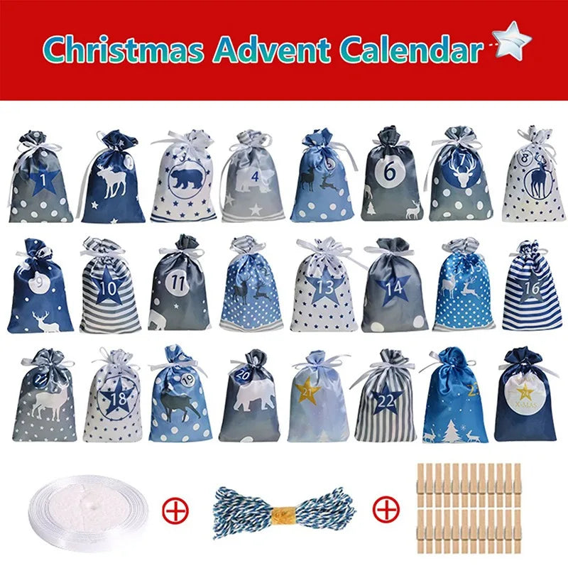24pcs Christmas Decoration Advent Calendar Gift Bags Kerst Decoratie DIY Paper Stickers Wooden Ornament Xmas Navidad kid Gift