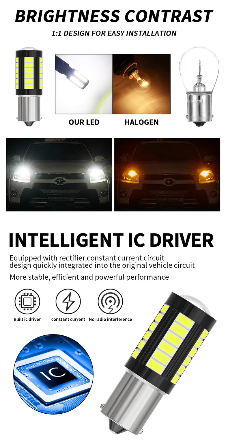 2pcs LED 1156 BA15S P21W 1157 BAU15S PY21W P21/5W BAY15D For Car Truck ATV Light Canbus 5630SMD Turn Signal Lamp DRL Bulb 12V24V