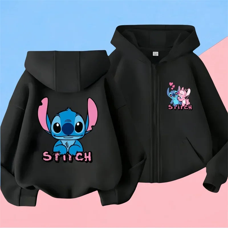 Kawaii Lilo Stitch Zipper Hoodie Kid Clothes Girls Clothing Fashion Baby Boys Clothes Autumn Warm Stitch Sweatshirt Children Top