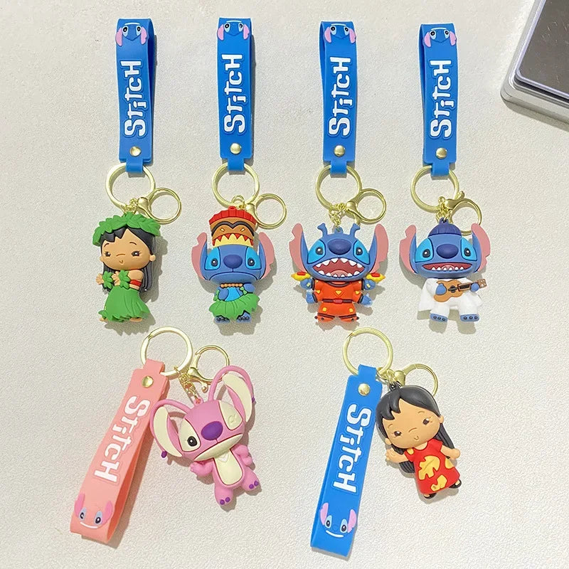 Cartoon Lilo & Stitch Keychains for Women Men Fans Cute Stitch Angel Lilo Keyrings Car Keys Holder Gifts for Friends