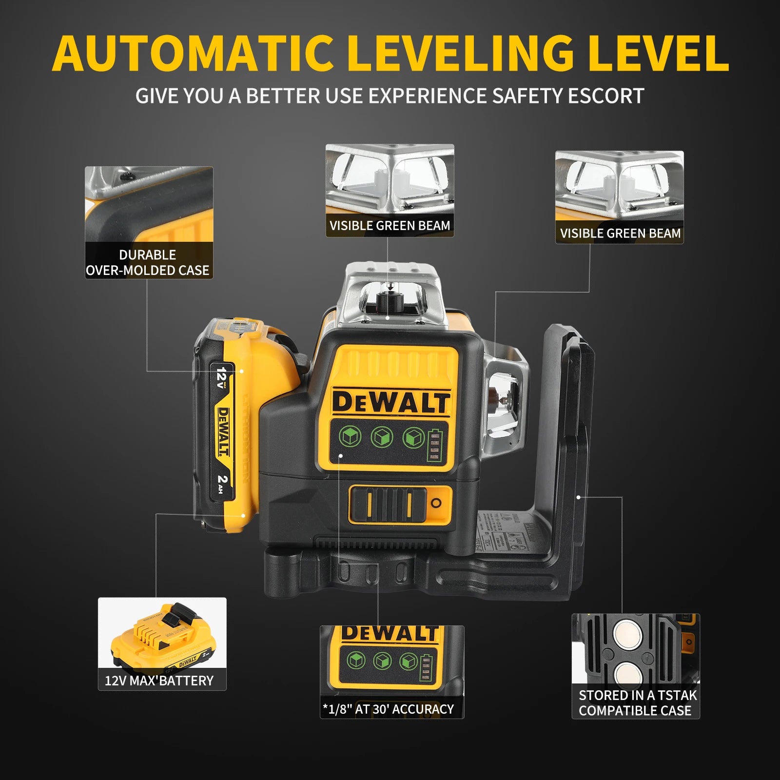 "2025 Nouveau!" DEWALT DW089LG 12 V laser horizontal 12 lignes 3 faces * 360 degrés lumière verte auto-nivelant outil de ligne t