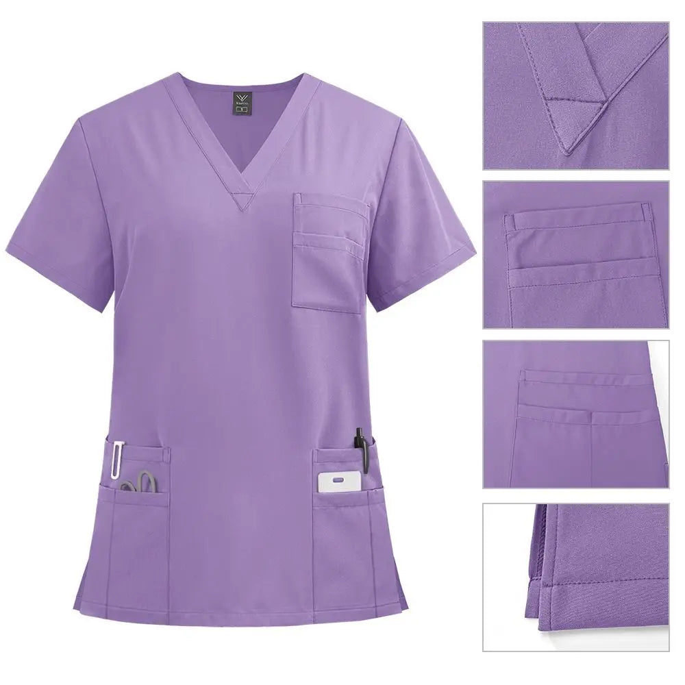 Soft Pink Clinical Uniform with Pockets Scrub Top & Pants Woman Pharmacy Workwear Work Clothes Healthcare Scrubs Sets Veterinary