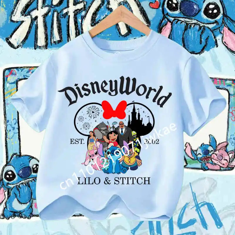 Kawaii Lilo & Stitch Tshirt for Kids Anime Summer Fashion Multiple Children's Cartoon Boy Girls T-shirts Unisex Short Sleeve
