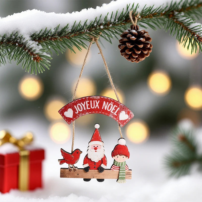 Natal Navidad Christmas Decor Happy New Year Christmas Hanging Pendant Wooden Crafts Santa Claus Wall Ornament