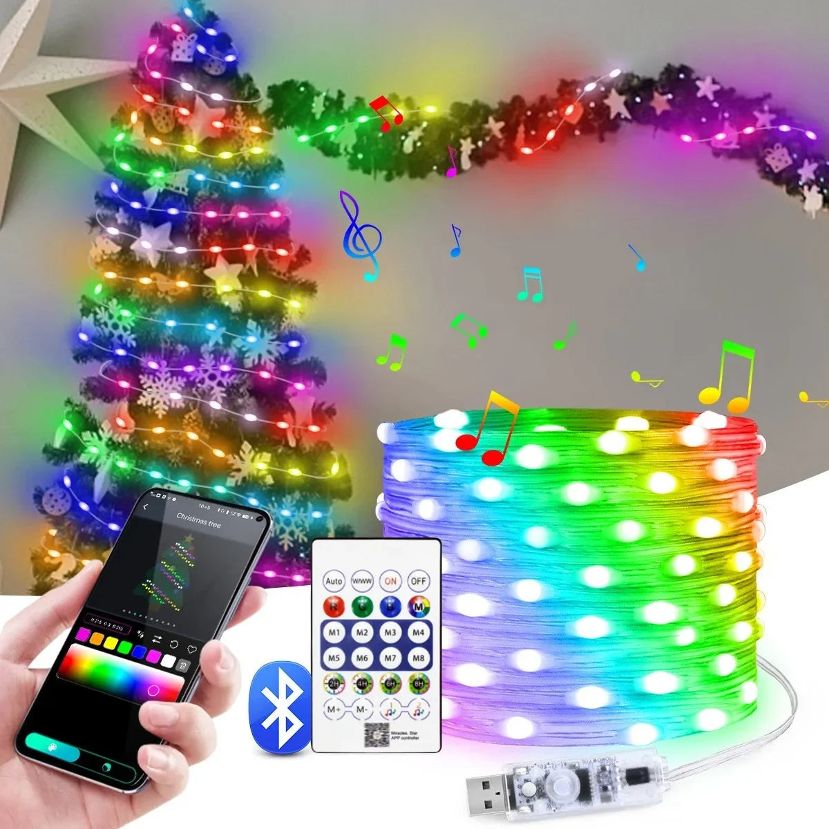 Dreamcolor RGBIC USB Sting Light Bluetooth APP DIY LED Fairy Lights Garland Decoration for Christmas Tree Wedding Birthday Party