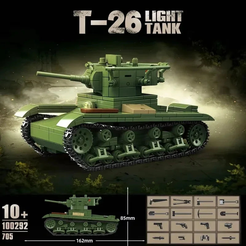 Ww2 German Light Tank PZ.KPFW.38(T)A Military Series WW2 Tank Building Blocks  Bricks Model Set Toys for Kids Gifts
