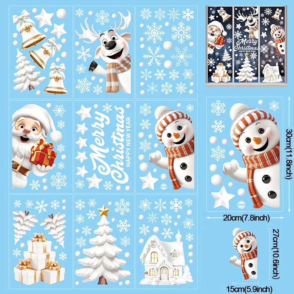 9pcs/set Christmas Window Stickers Xmas Snowflake Snowman Decal New Year Navidad 2025 Gifts Merry Christmas Decoration Home