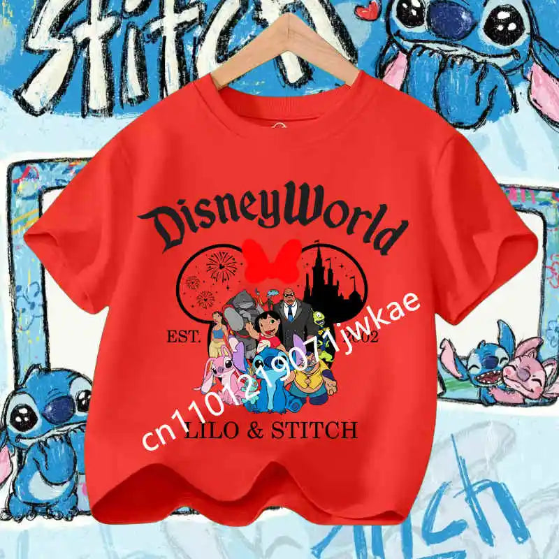 Kawaii Lilo & Stitch Tshirt for Kids Anime Summer Fashion Multiple Children's Cartoon Boy Girls T-shirts Unisex Short Sleeve
