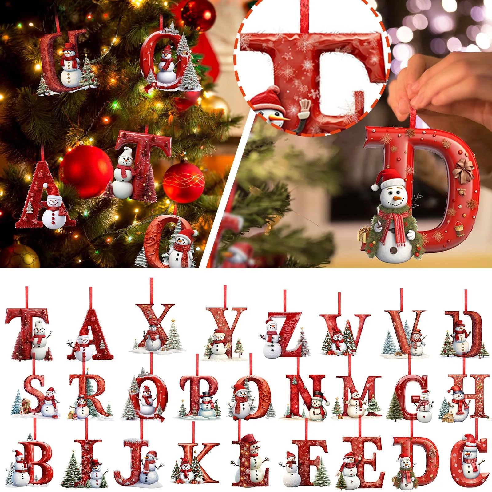 New Christmas Tree Decoration 2D Letter Pendant Acrylic 26 Letter Pendant Hanging Christmas Tree Ornament Accessories navidad