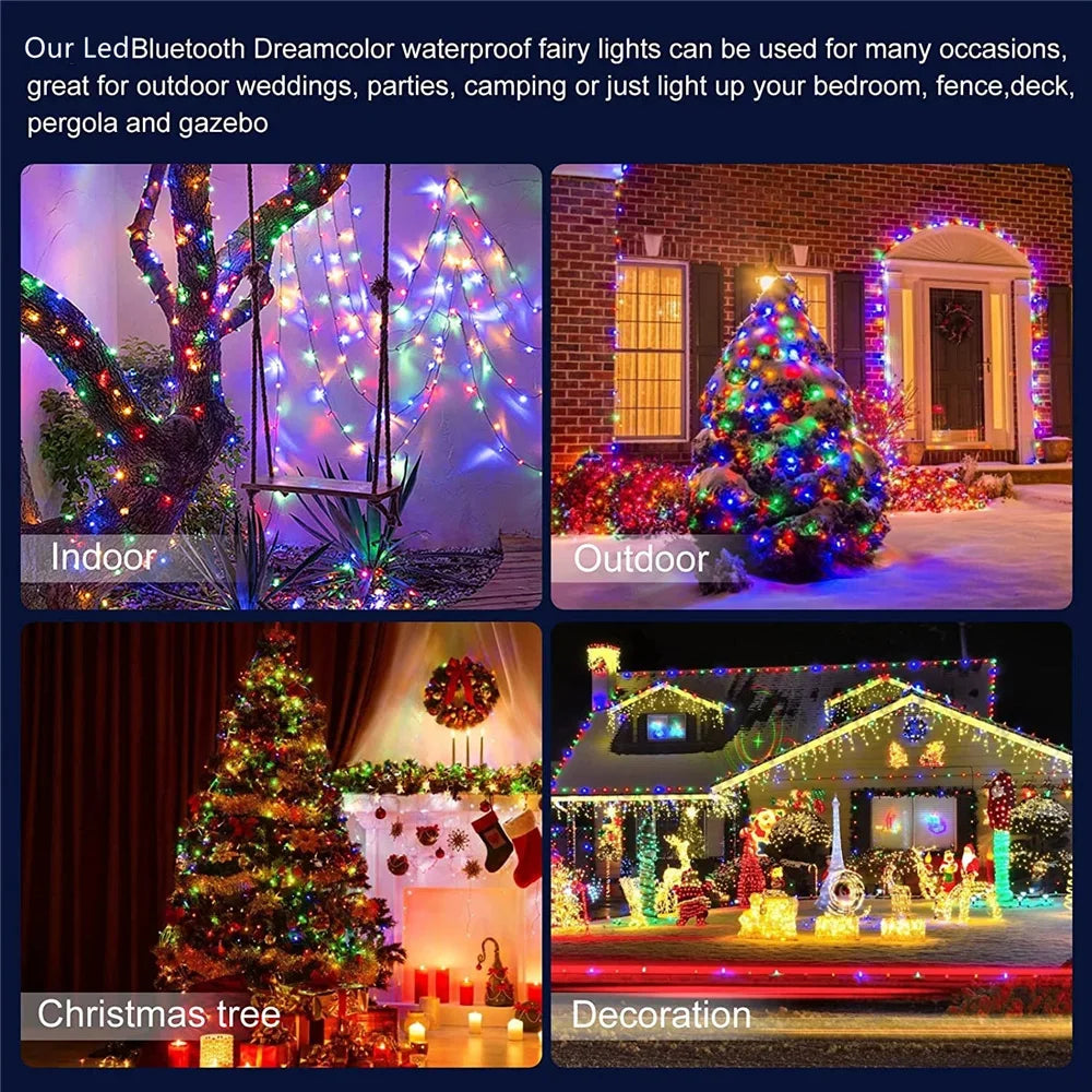 String LED Bluetooth Fairy Lights Dreamcolor RGBIC DIY Party Christmas Tree Lights Wedding Decor Garland USB Lamp 15M/10M/5M