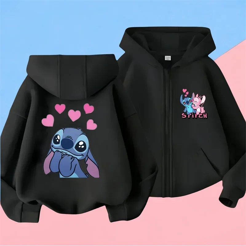 Kawaii Stitch Hoodie Children Cartoon Clothes Kid Girl Boy Lilo and Stitch Zipper Sweatshirt Manga Hoody Baby Casual Top