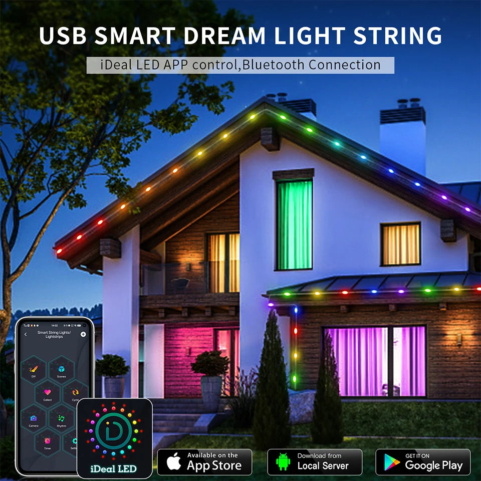 USB 5V LED Sting Light Multicolor With Bluetooth Music APP RGBIC Addressable Fairy Lights Birthday Party Garland Christmas Decor