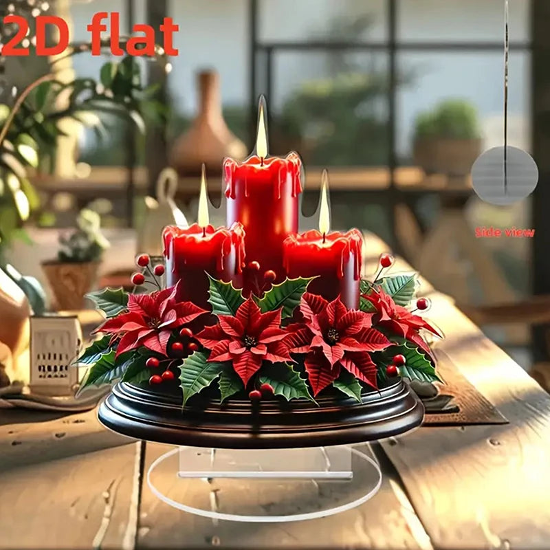 2D Flat Acrylic Christmas Desk Decor With Base Snowman House Rotating Carousel Reindeer Christmas Series Home Office Navidad