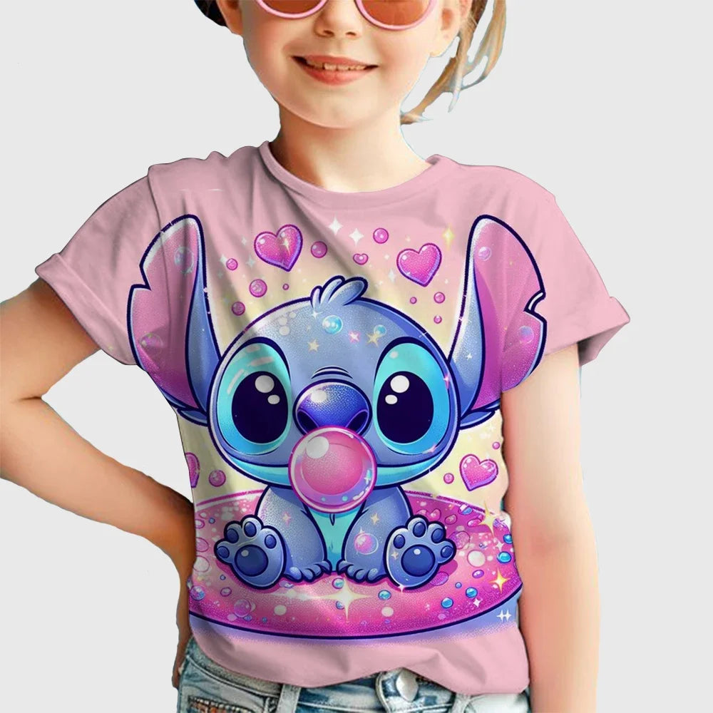 Kawaii Lilo Stitch Cartoon T Shirt Children Kids Stitch Cute Manga T-shirt Y2k Graphic Tshirt Top Tees Stich Boys Clothes Girls