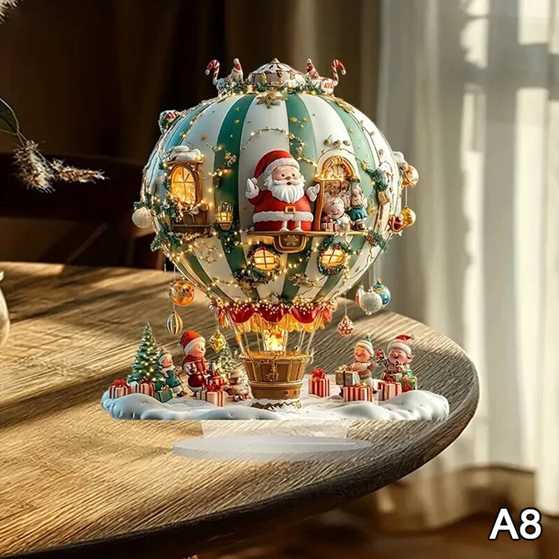 2D Flat Acrylic Christmas Desk Decor With Base Snowman House Rotating Carousel Reindeer Christmas Series Home Office Navidad