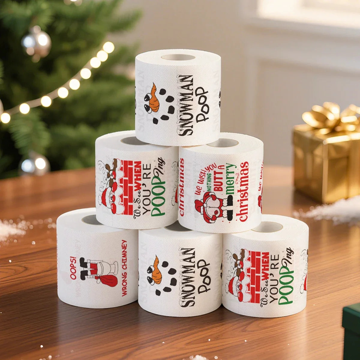 1/5pcs Happy 2026 New Year Christmas Toilet Roll Paper Xmas Tissue Roll Kitchen Home Decoration Holiday Party Supplies