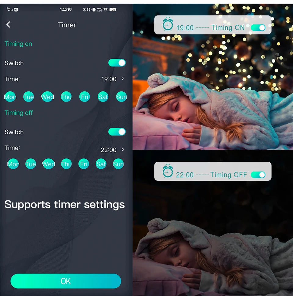 USB 5V LED Sting Light Multicolor With Bluetooth Music APP RGBIC Addressable Fairy Lights Birthday Party Garland Christmas Decor