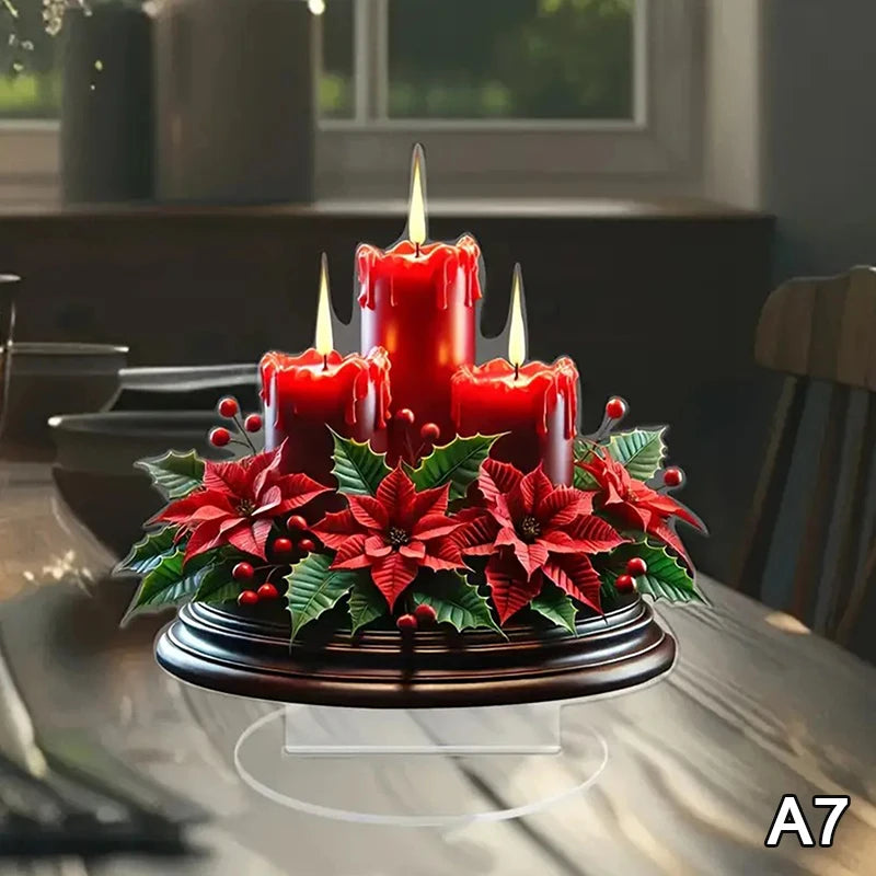 2D Flat Acrylic Christmas Desk Decor With Base Snowman House Rotating Carousel Reindeer Christmas Series Home Office Navidad