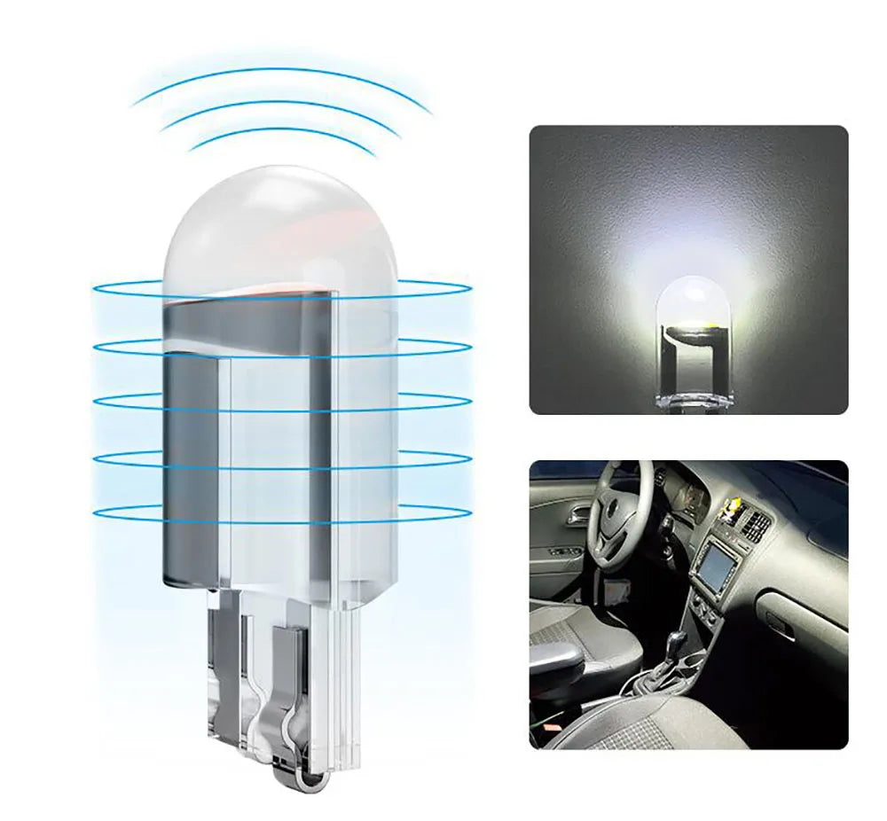 T10 W5W LED CAR Canbus Glass COB 6000k Reading Dome Lamp Marker Wedge License Plate Light Bulb 168 194 192 DC 12V White Blue Red