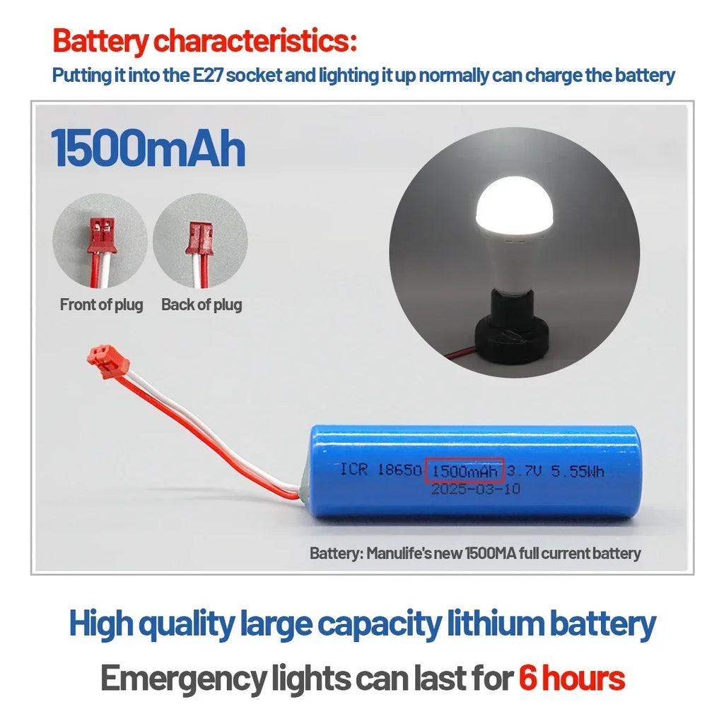 LED Rechargeable Bulb Light E27 7W 1500mAh Emergency Bulb 220V 110V for Home Power Outdoor Camping Failure Porch Garden Lamp