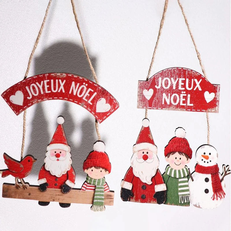 Natal Navidad Christmas Decor Happy New Year Christmas Hanging Pendant Wooden Crafts Santa Claus Wall Ornament