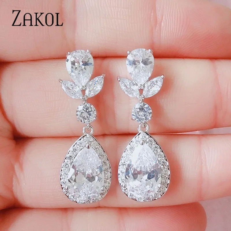 ZAKOL Stylish Geometric Drop Cubic Zirconia Earrings Women Elegant Bridal Wedding Party Jewelry Accessories Wholesale EP2242