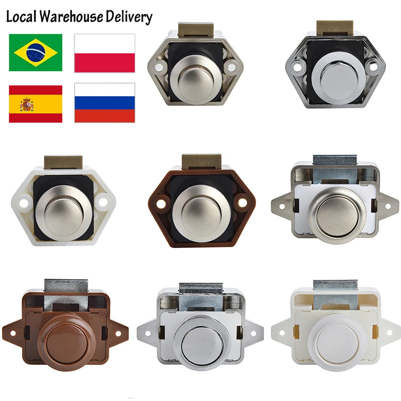 KAK 10pcs Camper Car Push Lock RV Caravan Boat Motor Home Cabinet Drawer Latch Button Locks Furniture Door Lock Hardware