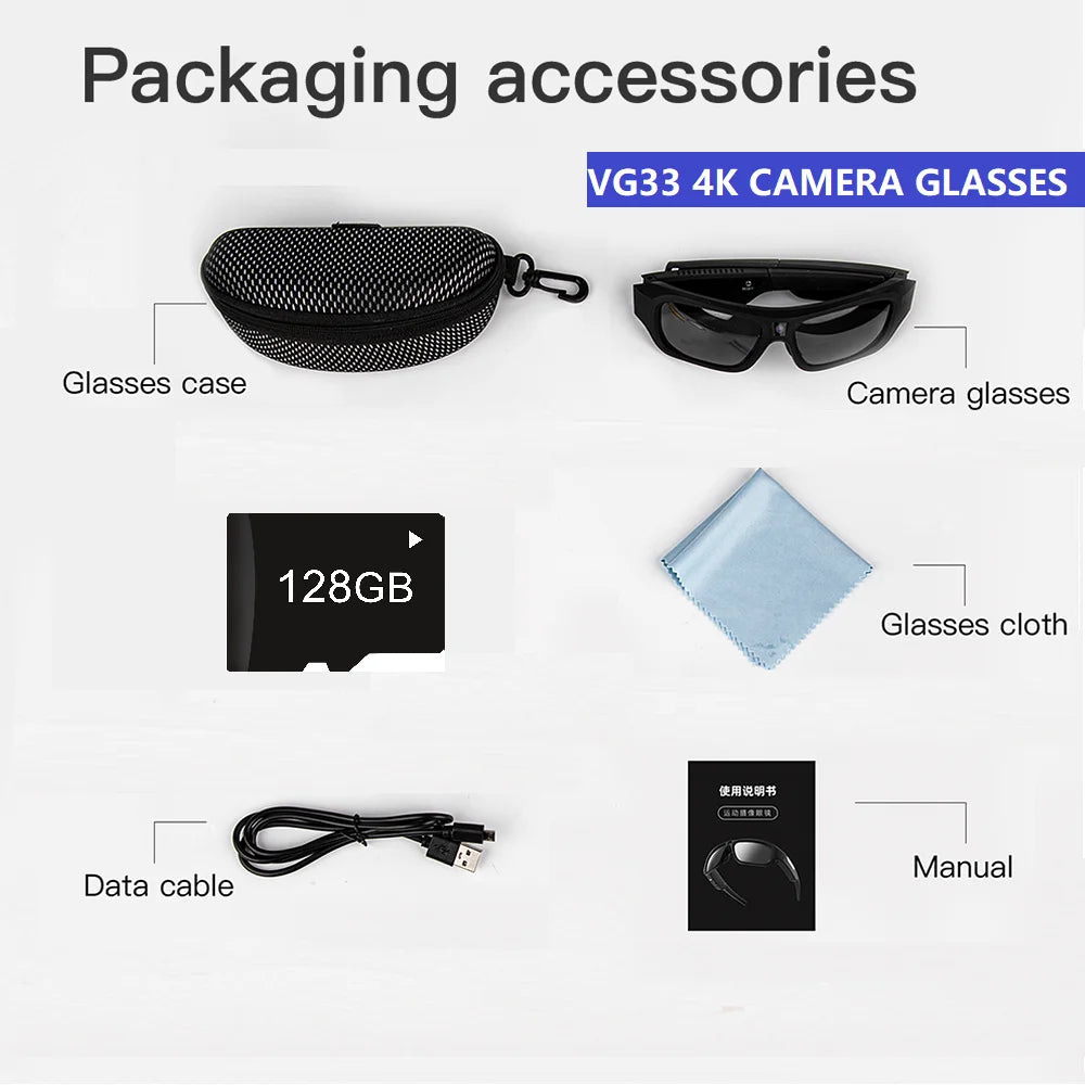 4K HD FPV Smart Glasses WIFI Camera 1080P Video Recording Mini Wireless Bodycam Vlogging POV Action Sports Motorcycle Cycling