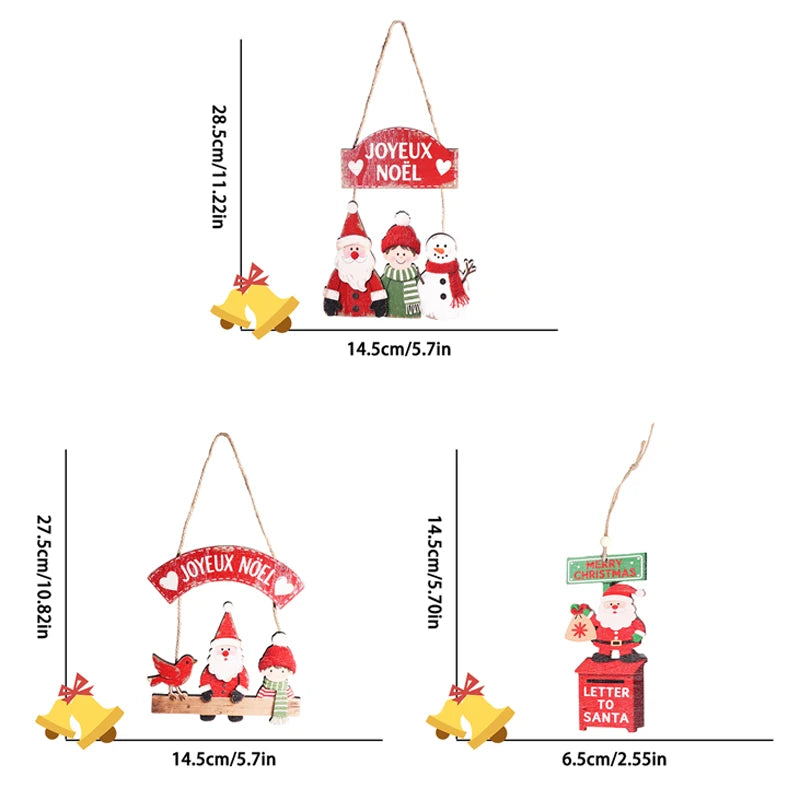 Natal Navidad Christmas Decor Happy New Year Christmas Hanging Pendant Wooden Crafts Santa Claus Wall Ornament