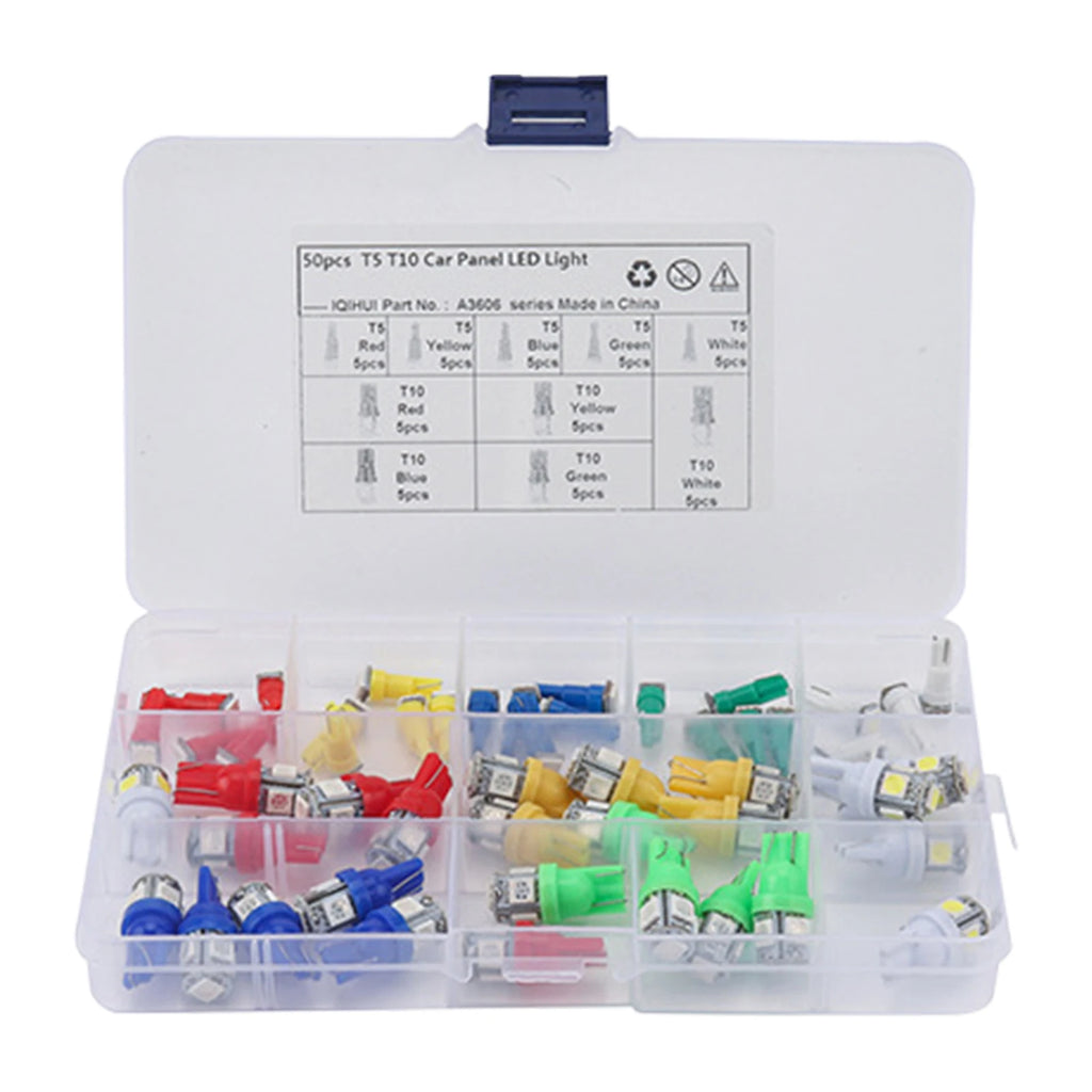 50pc/set Led W5W T10 Car Led Wedge Lamp T5 W3W Bulbs Lights Wedge Concierge Lights Map Lights 6500K 12V Auto Instrument Lamp