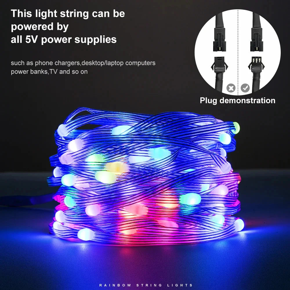 String LED Bluetooth Fairy Lights Dreamcolor RGBIC DIY Party Christmas Tree Lights Wedding Decor Garland USB Lamp 15M/10M/5M
