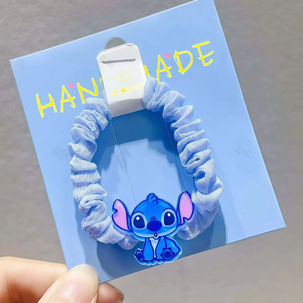 Kawaii Stitch Hair Scrunchies Set, Cute Blue Elastic Hair Bands for Daily Hairstyle & Decor