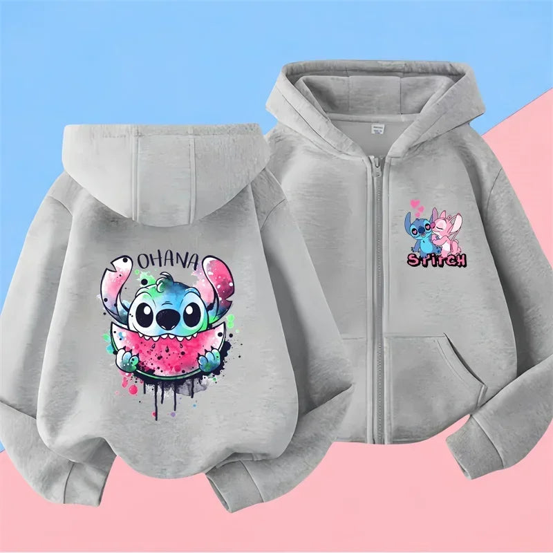 Kawaii Stitch Hoodie Children Cartoon Clothes Kid Girl Boy Lilo and Stitch Zipper Sweatshirt Manga Hoody Baby Casual Top