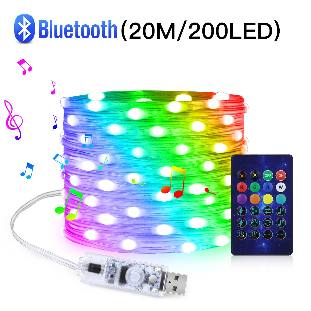 USB 5V LED Sting Light Multicolor With Bluetooth Music APP RGBIC Addressable Fairy Lights Birthday Party Garland Christmas Decor