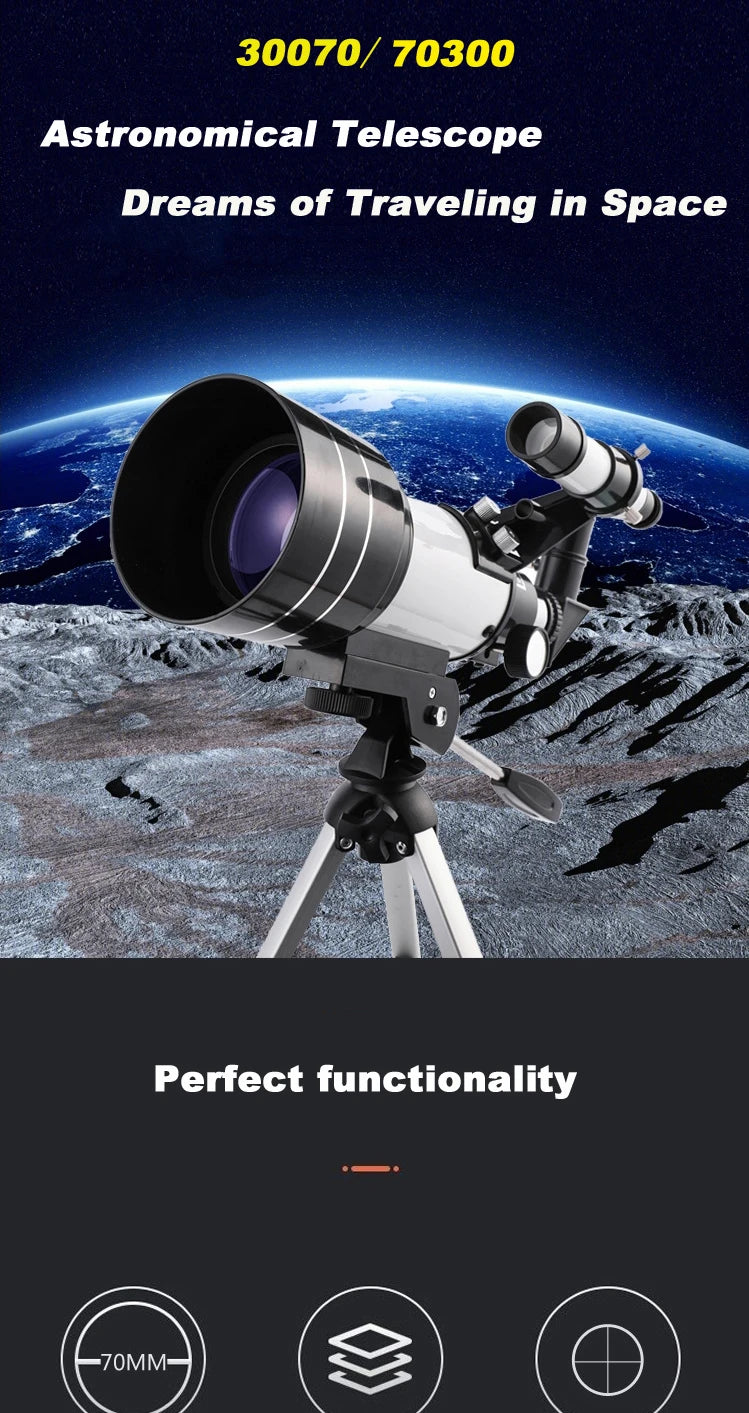 Professional Astronomical Telescope F30070 Monocular 150 Times Zoom HD Night Vision  View Moon Star  AZM70300 Stargazing