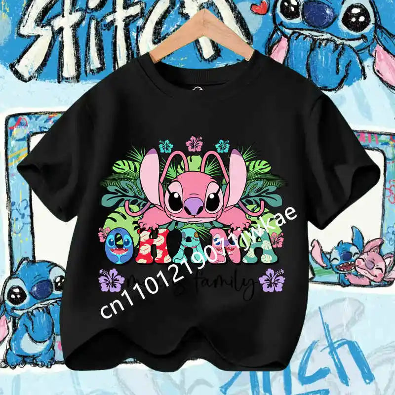Kawaii Lilo & Stitch Tshirt for Kids Anime Summer Fashion Multiple Children's Cartoon Boy Girls T-shirts Unisex Short Sleeve
