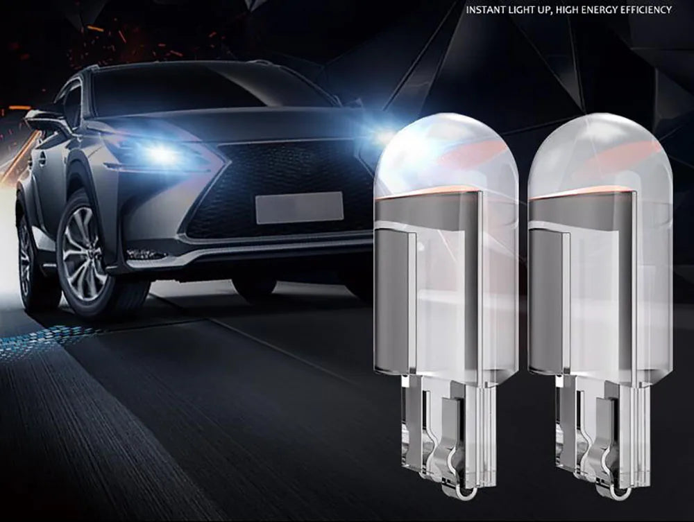 T10 W5W LED CAR Canbus Glass COB 6000k Reading Dome Lamp Marker Wedge License Plate Light Bulb 168 194 192 DC 12V White Blue Red