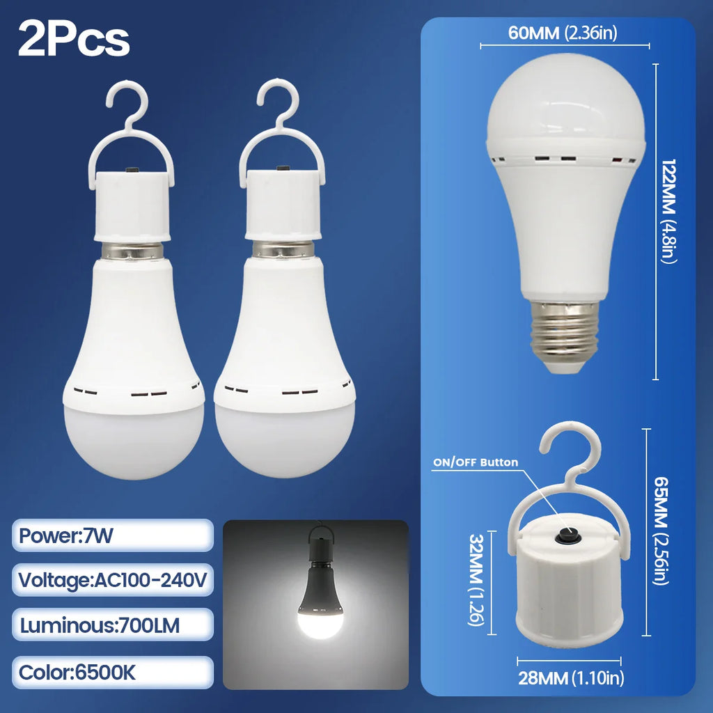 LED Rechargeable Bulb Light E27 7W 1500mAh Emergency Bulb 220V 110V for Home Power Outdoor Camping Failure Porch Garden Lamp
