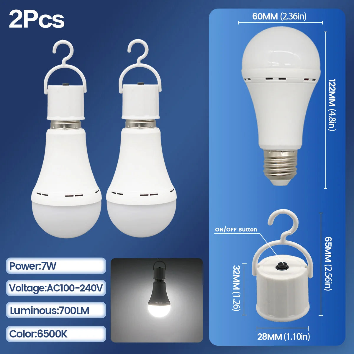 LED Rechargeable Bulb Light E27 7W 1500mAh Emergency Bulb 220V 110V for Home Power Outdoor Camping Failure Porch Garden Lamp