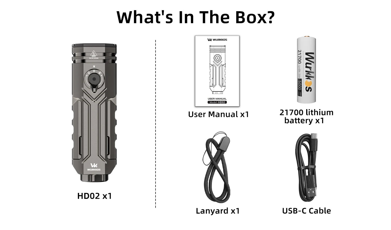 Wurkkos HD02 LED Camping Lamp Portable Outdoor Sports Fishing Hunting Hiking Searchlight with Rechargeable Battery
