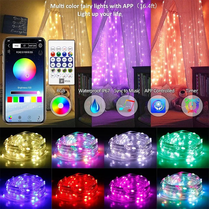 Dreamcolor RGBIC USB Sting Light Bluetooth APP DIY LED Fairy Lights Garland Decoration for Christmas Tree Wedding Birthday Party