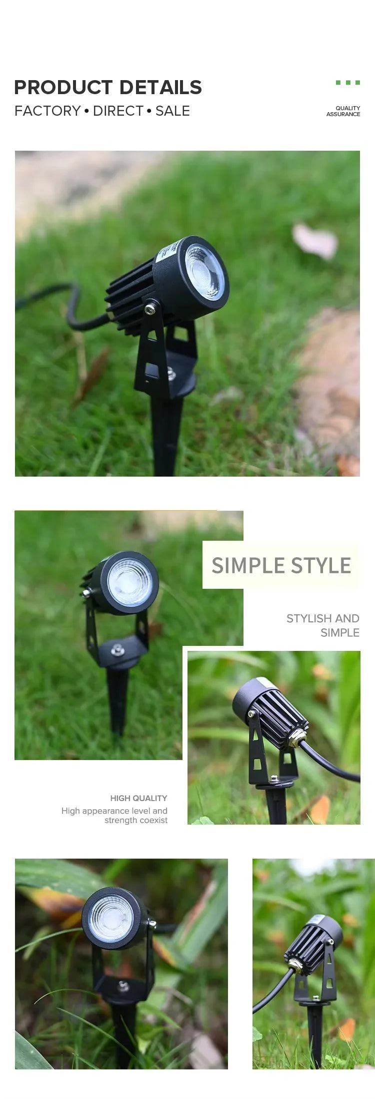 5W All-Aluminum LED Spike Lawn Lamp Outdoor Garden Lighting Waterproof Path Spotlights for AC110-265V DC12-24V