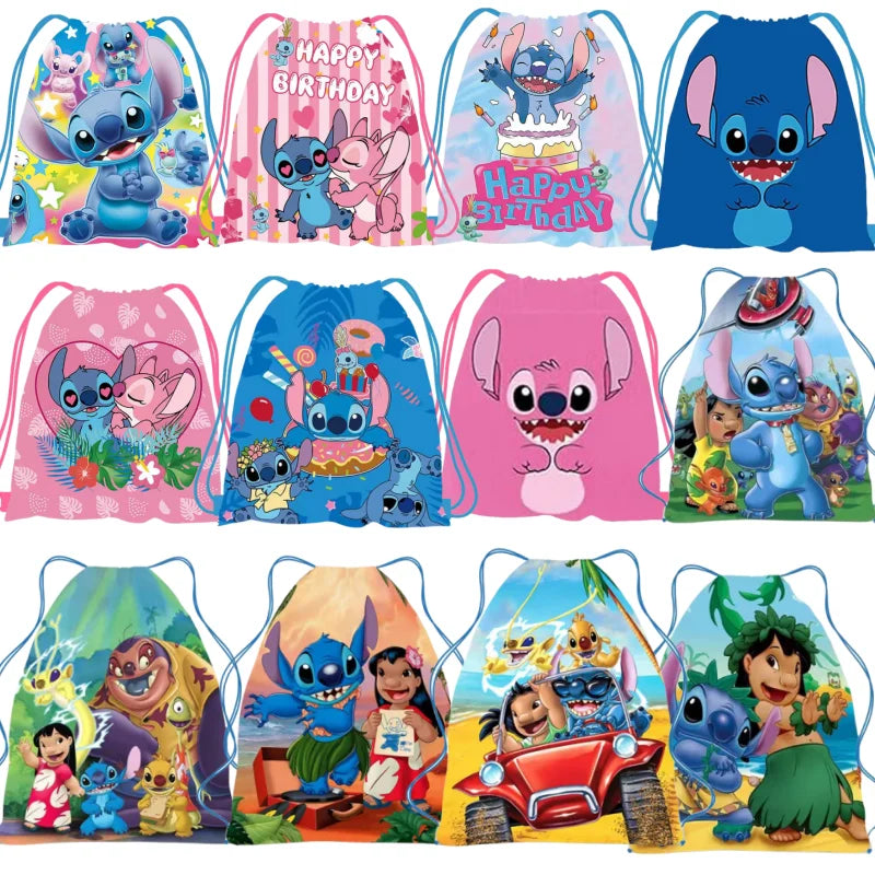 6/24pcs Lilo & Stitch Storage Bag Nonwoven Pink Angel Stitch Drawstring Bags Party Decor Kids Birthday Christmas Gift