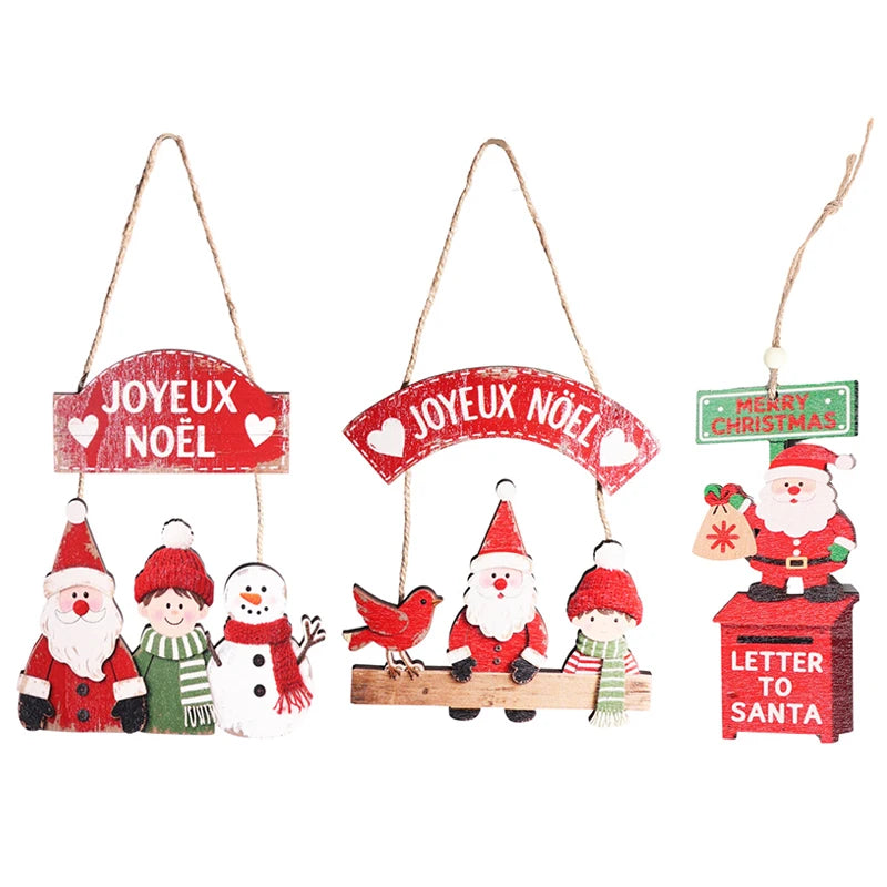 Natal Navidad Christmas Decor Happy New Year Christmas Hanging Pendant Wooden Crafts Santa Claus Wall Ornament
