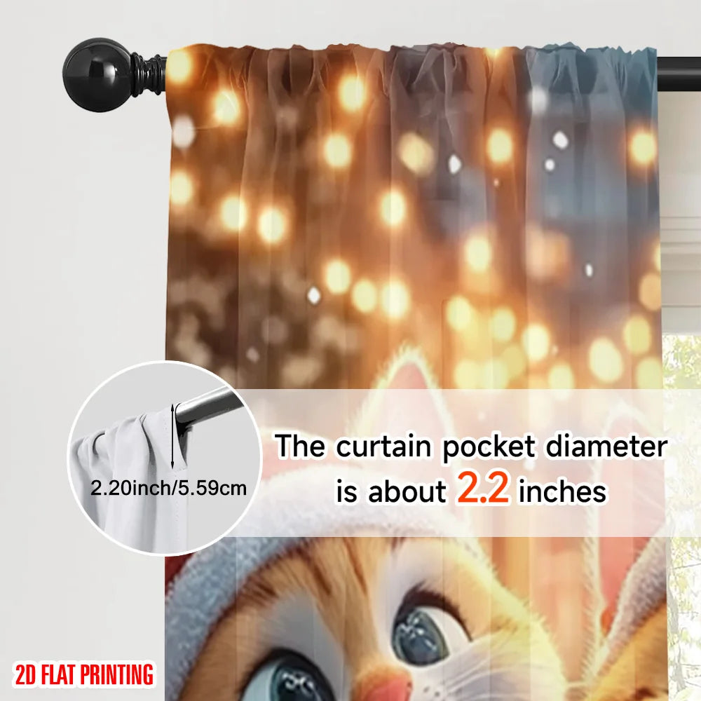 nadruk Wesołych Świąt Zasłony Okna Słodki kot z cukierkami