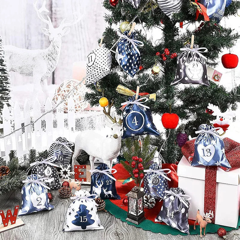 24pcs Christmas Decoration Advent Calendar Gift Bags Kerst Decoratie DIY Paper Stickers Wooden Ornament Xmas Navidad kid Gift