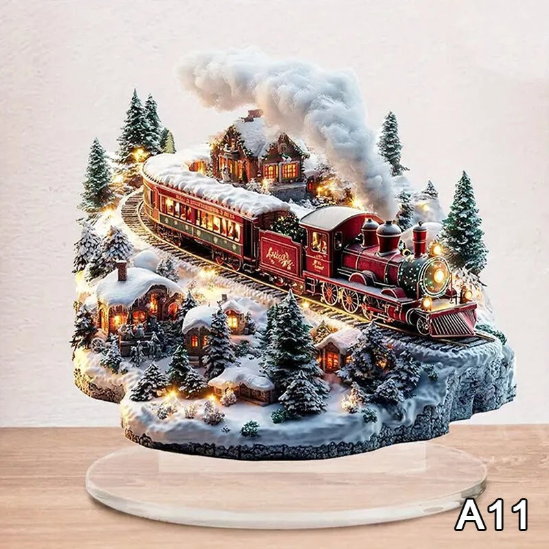 2D Flat Acrylic Christmas Desk Decor With Base Snowman House Rotating Carousel Reindeer Christmas Series Home Office Navidad
