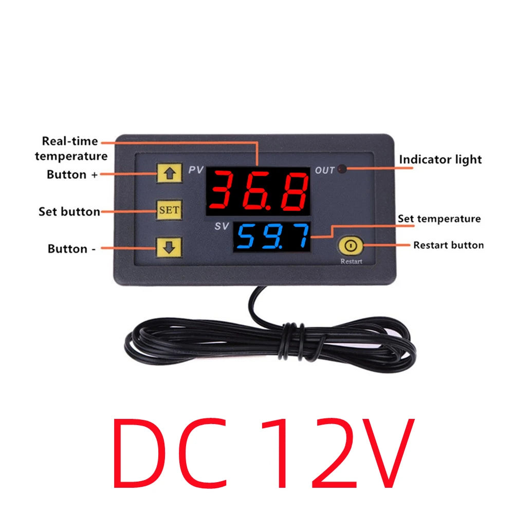 W3230 Mini Digital Temperature Controller 12V 24V 220V Thermostat Regulator Heating Cooling Control Thermoregulator With Sensor
